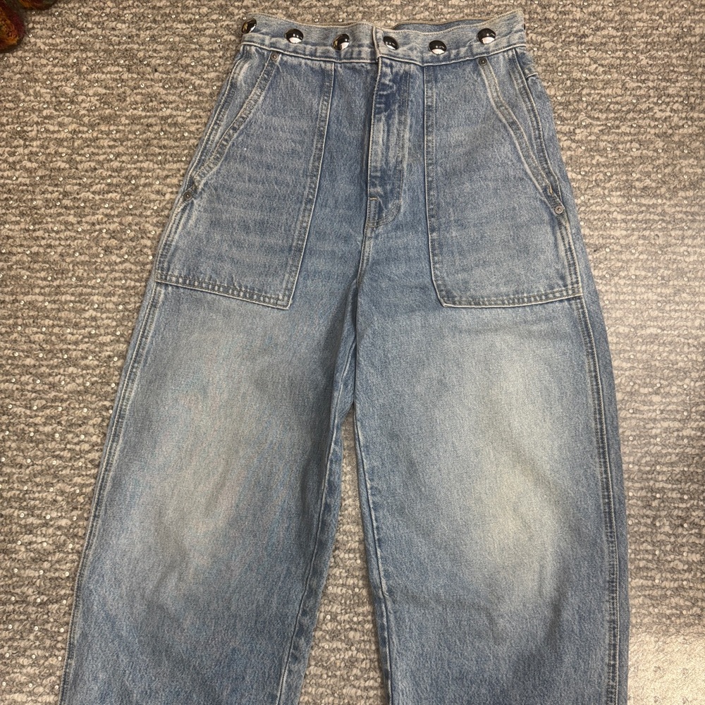KHAITE Light Blue Denim Jeans studs Hewey